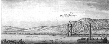 reidelschiff am Binger Mäuseturm, Federzeichnung von Wenzel Hollar 1636